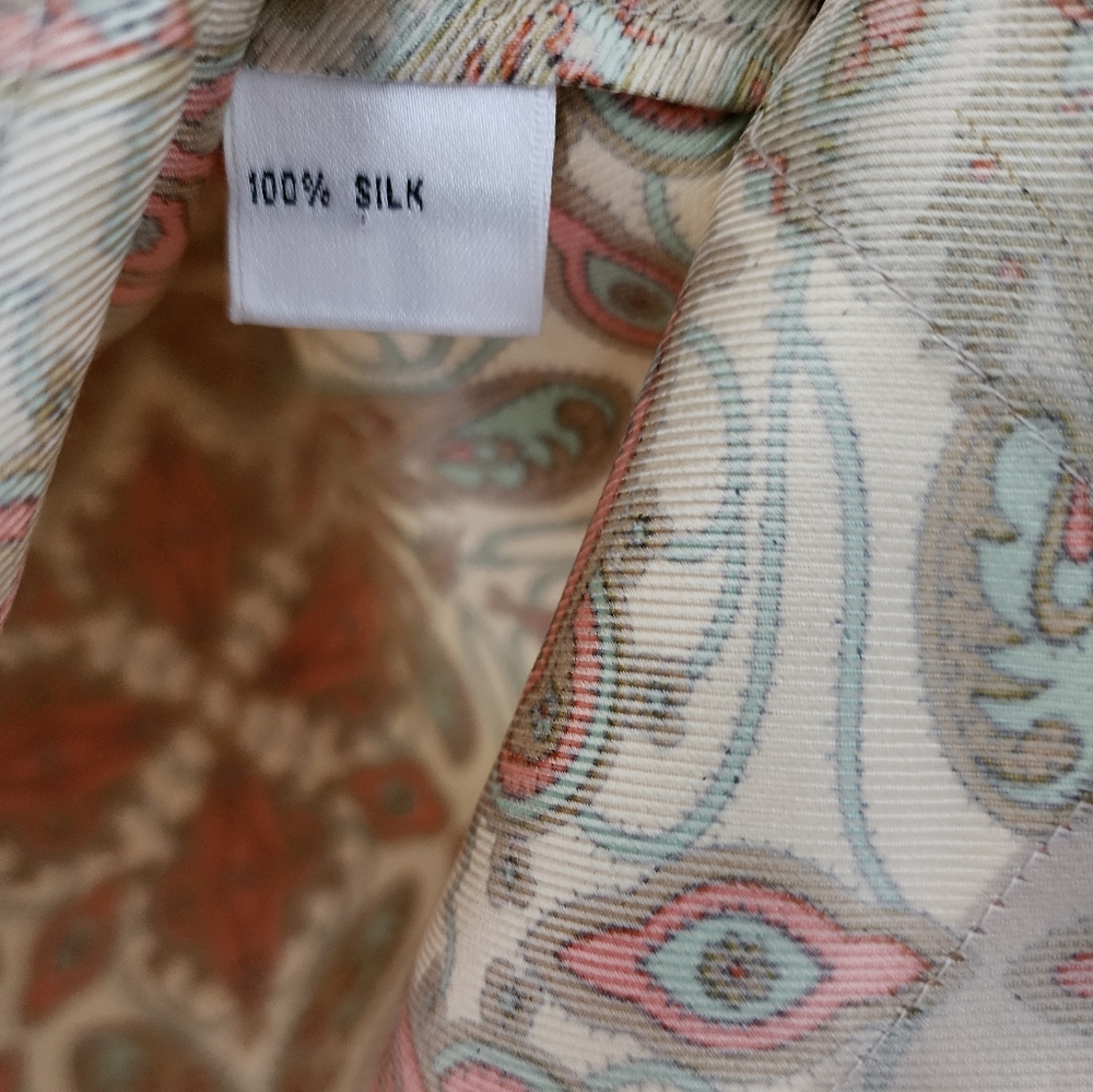 Vintage Talbots Psychedelic Butterfly Orange Blue Cream Bell Sleeve silk Blouse - Picture 6 of 8
